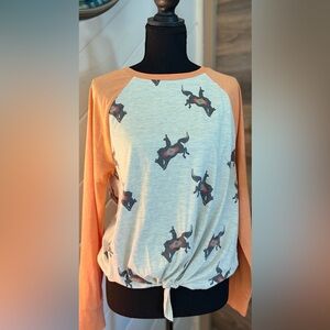 Chic Orange and Gray Graphic Long Sleeve Top